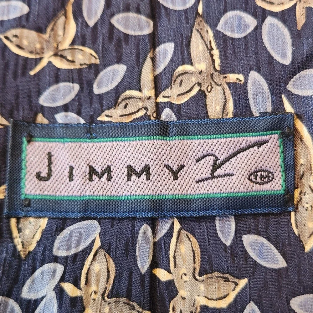 Jimmy Z Silk Necktie Mens OS Blue Gold Leaf Print Excellent Vintage Willis Reed